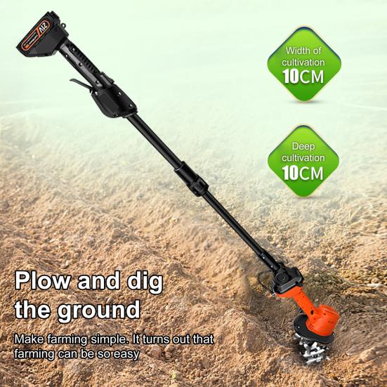 Cordless Mini Tiller Cultivator Sharp Blades High Speed Ergonomic Design Portable Battery Powered Electric Garden Tiller