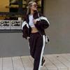 Womens Fleece Color-Block Zip-Up Hoodie Elastic Waist Pants Set Casual Streetwear Outfit