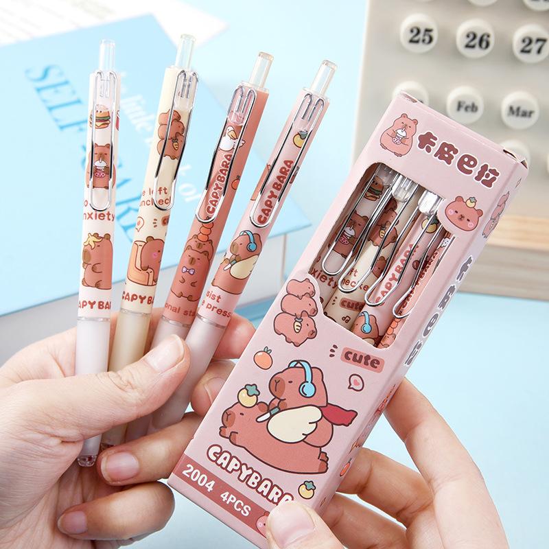4Pcs Cartoon Lovely Capybara Gel Pen Stationery School Office Supplies Kids Gift