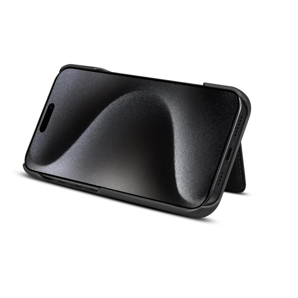 DENIOR D27 For iPhone 16 Pro Magnetic Case RFID Blocking Retro Leather Back Cover with Detachable Card Holder