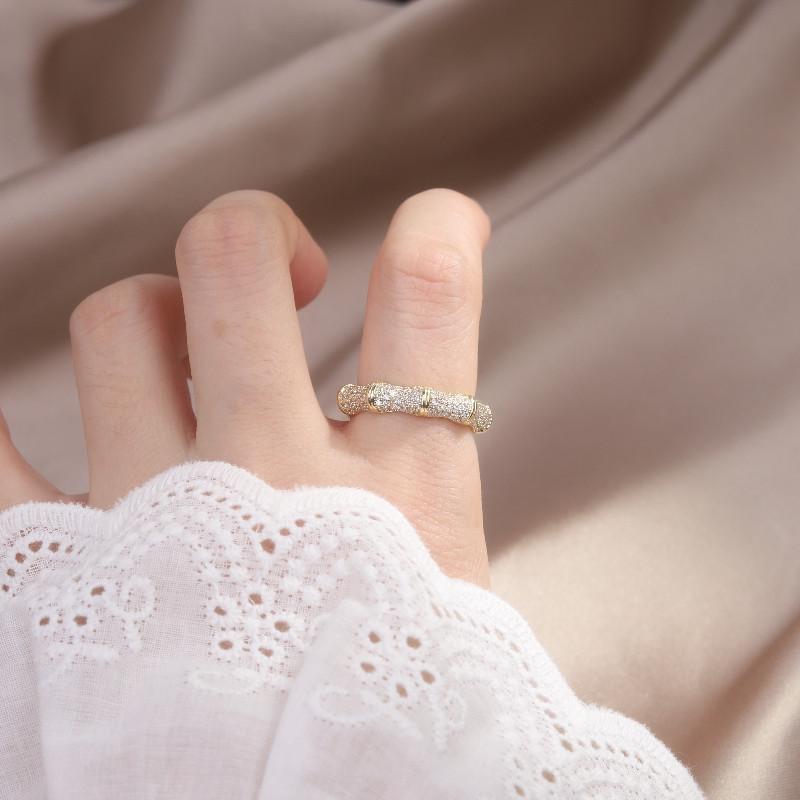 Корейские продажи модных ювелирных изделий 14K настоящее золотое покрытие AAA циркон бамбук шарнирное регулируемое кольцо элегантное женское повседневное дикое кольцо