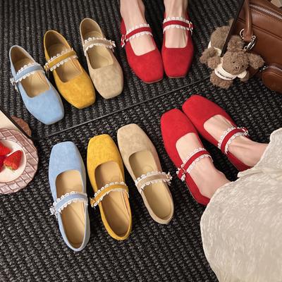 Нежные желтые кружевные туфли-лодочки Мэри Джейн кожаные женские туфли 2025 новая весна и лето с юбками вечерние балетки