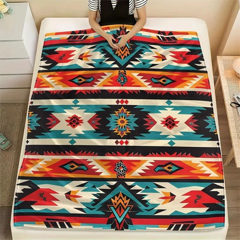 Ultra-Soft Polyester Quilt Blanket Native American-Inspired Southwest Pattern Throw for Couch or Bed Decorative Cover
