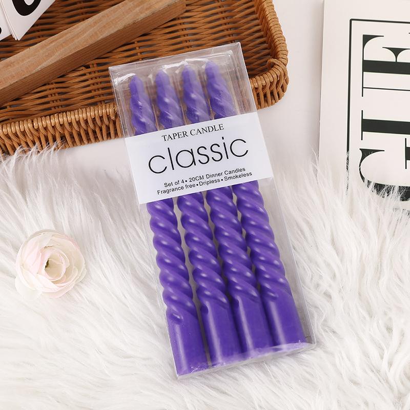 4 Pcs Threaded Color Spiral Taper Long Candles Fireplace Smokeless Tall Thin Pole Party Golden Beeswax