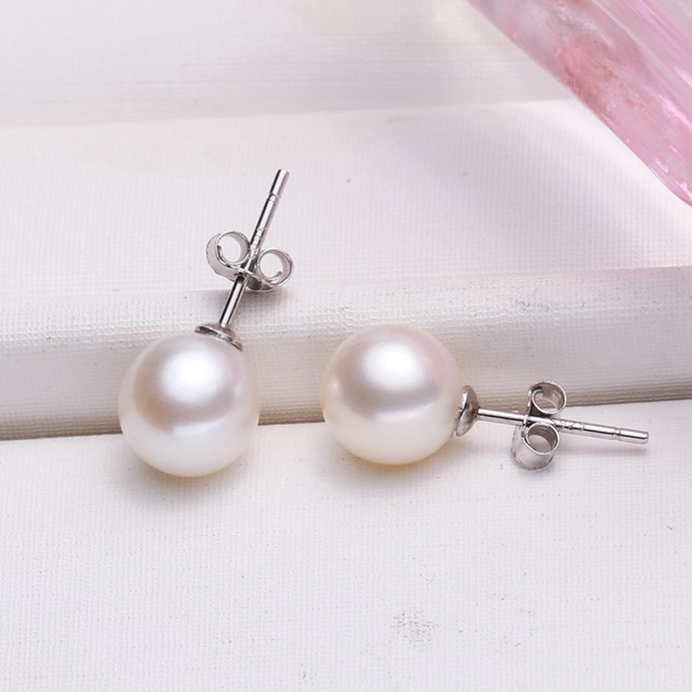 New 925 Sterling Silver Women Pearl Stud Earrings Fashion Simple Round Pearl Earring Jewelry Birthday Holiday Gift