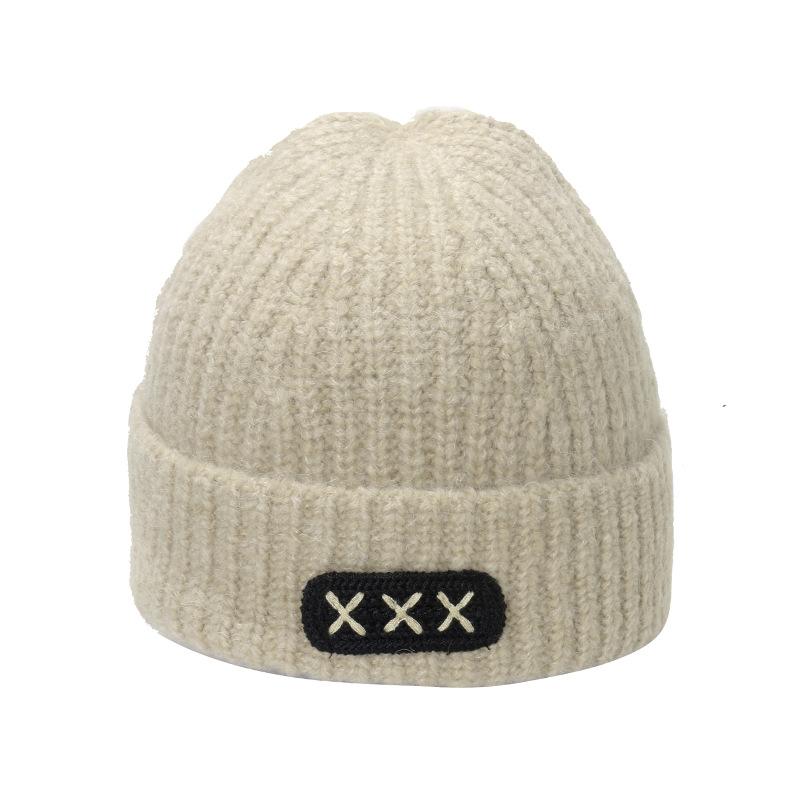 Японская тканевая этикетка XXX шерстяная шапка женская осенне-зимняя теплая корейская версия универсальная вязаная шапка мужская маленькая вязаная шапка для лица