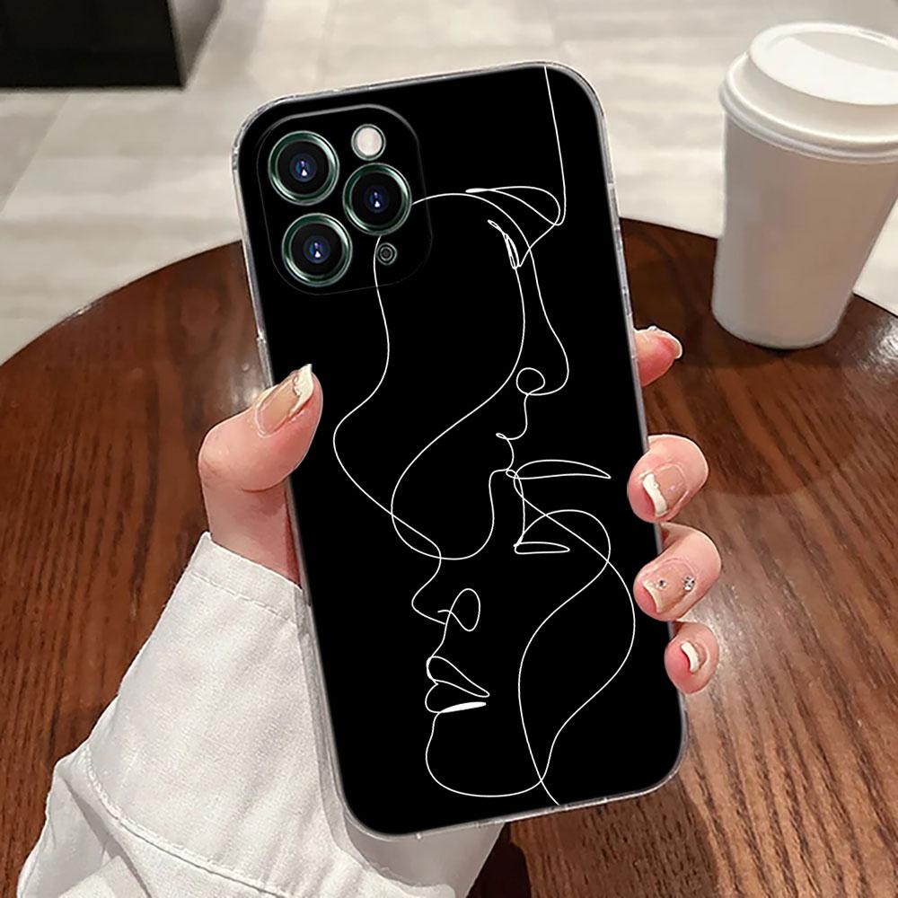 Сексуальный Чехол с Линейным Рисунком Влюбленная Пара Поцелуй Для Apple iPhone 17 16 15 14 13 12 11 Pro Max 16 Plus 16E 17Air 17Pro Чехол для Телефона Силиконовый