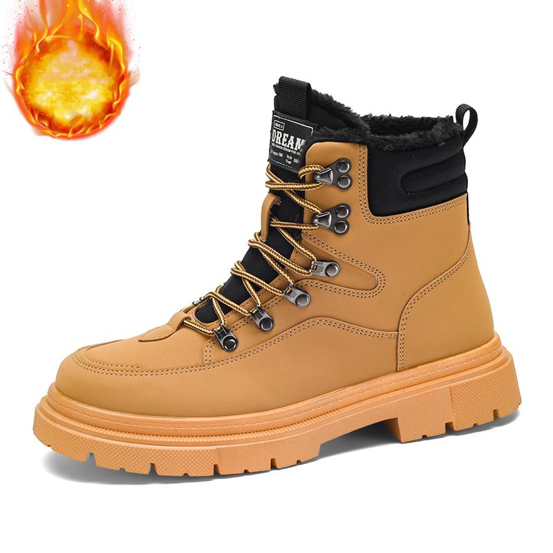 Мужские зимние ботинки Плюшевые теплые рабочие ботинки Водонепроницаемые Нескользящие Толстоподошвенные Уличные Походные Ботинки для Мужчин Высокие Альпинистские Ботинки для Ходьбы