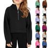 Children's Half-Zip Fleece Hoodie With Thumbholes For Girls In Solid Color