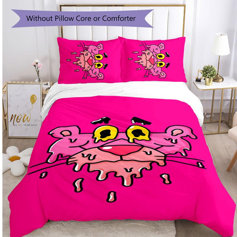 Pink Panther Printed 3PCS Bedding Set Soft Breathable Duvet Cover Pillowcases Set Washable Bedroom Decor Home Gift