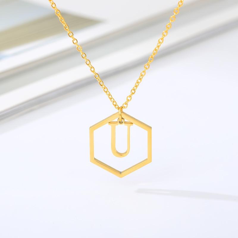 Simple and Stylish English Alphabet Small Fresh K Gold Titanium Steel Necklace Women's Accessories Geometric Collarbone Chain