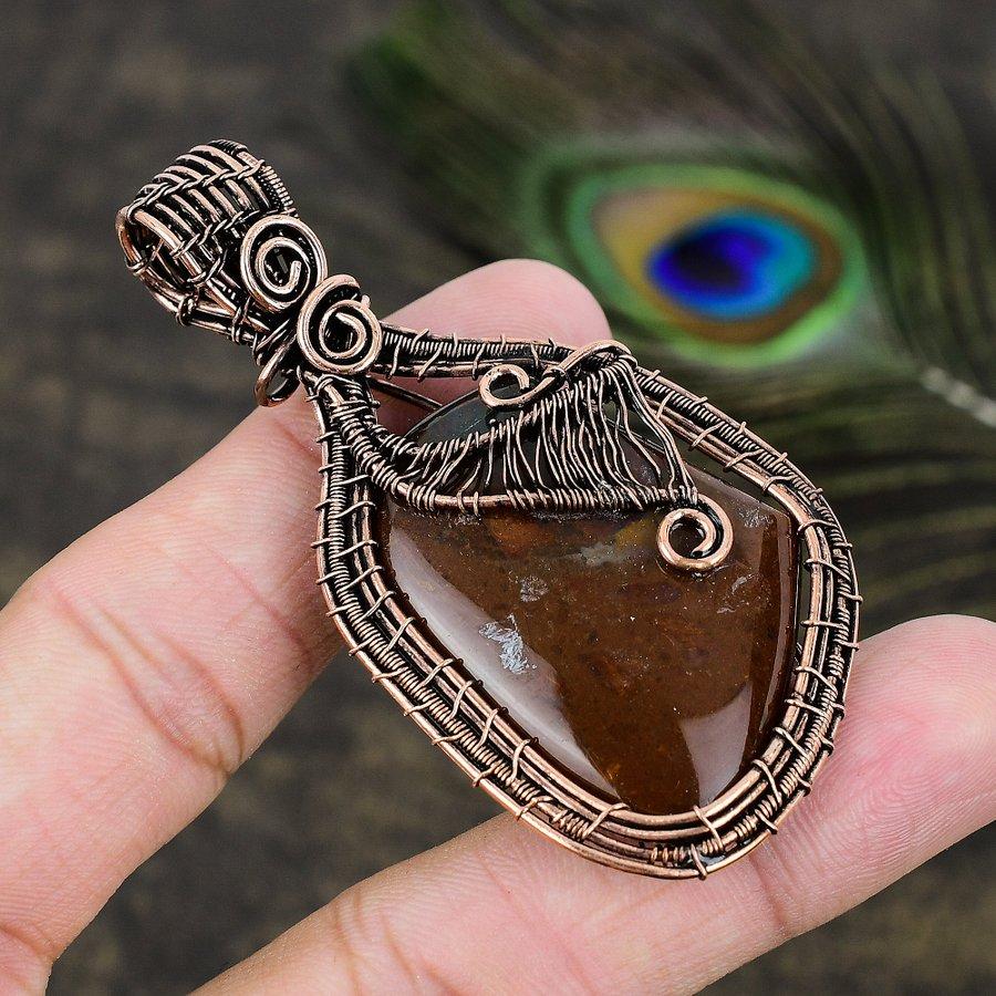 Натуральный шлейфовый агат, драгоценный камень, медная проволока ручной работы, подарочная подвеска 2,84 U2L99