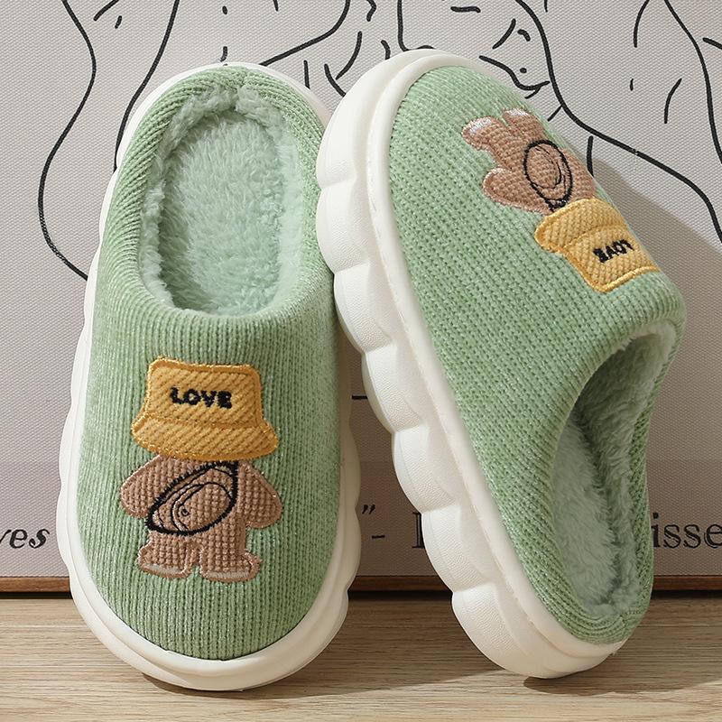 3-8 Years Old Children Cotton Slippers Boys and Girls Baby Fall and Winter Home with Soft Bottom Non-slip Knitted Fabric Plush Slippers