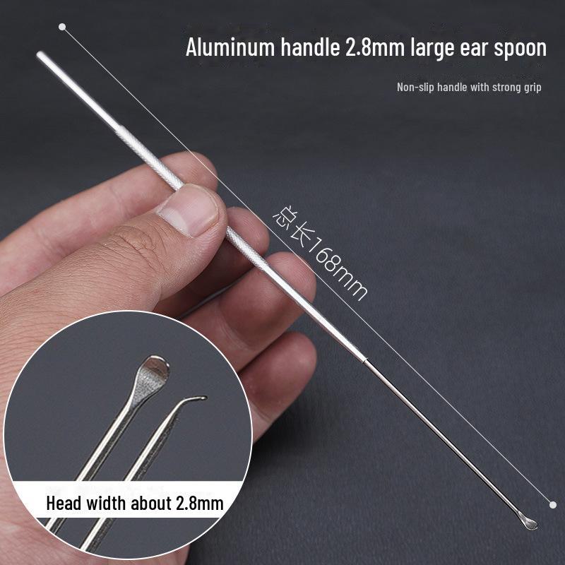 Набор инструментов для чистки ушей с алюминиевой ручкой: Большие и маленькие ложки-сверла, лопатка, ватная палочка, крючок для ушной серы, грибовидный сверло.