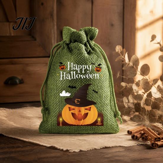 Lightweight Candy Carriers 2Pcs Halloween Pumpkin Drawstring Bags for Treats, Retro Burlap Kids Trick or Treat Bags, Portable Goodie Small Storage