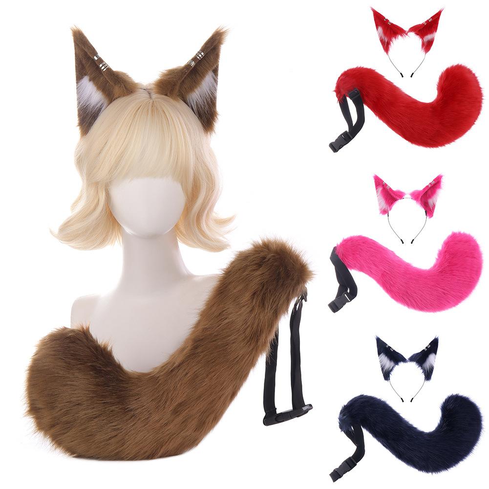 Plush wolf ear headband, fox ears cos Halloween handmade female wolf tail, realistic animal ears and tail, for cosplay events