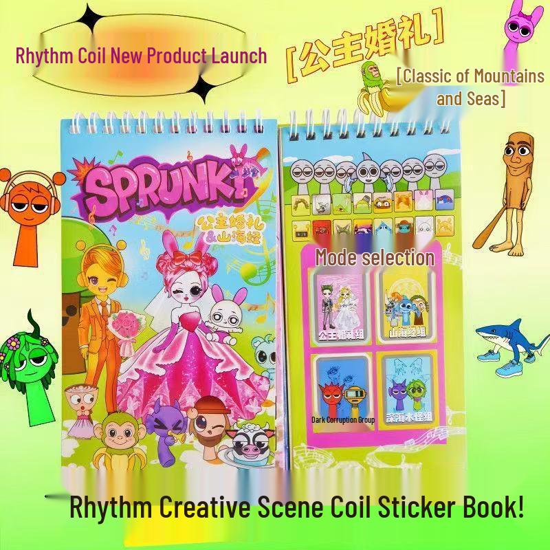 Rhythm Box Cartoon Dress-Up Sticker Book: Children's DIY Educational Notebook with Handmade Stickers for Girls