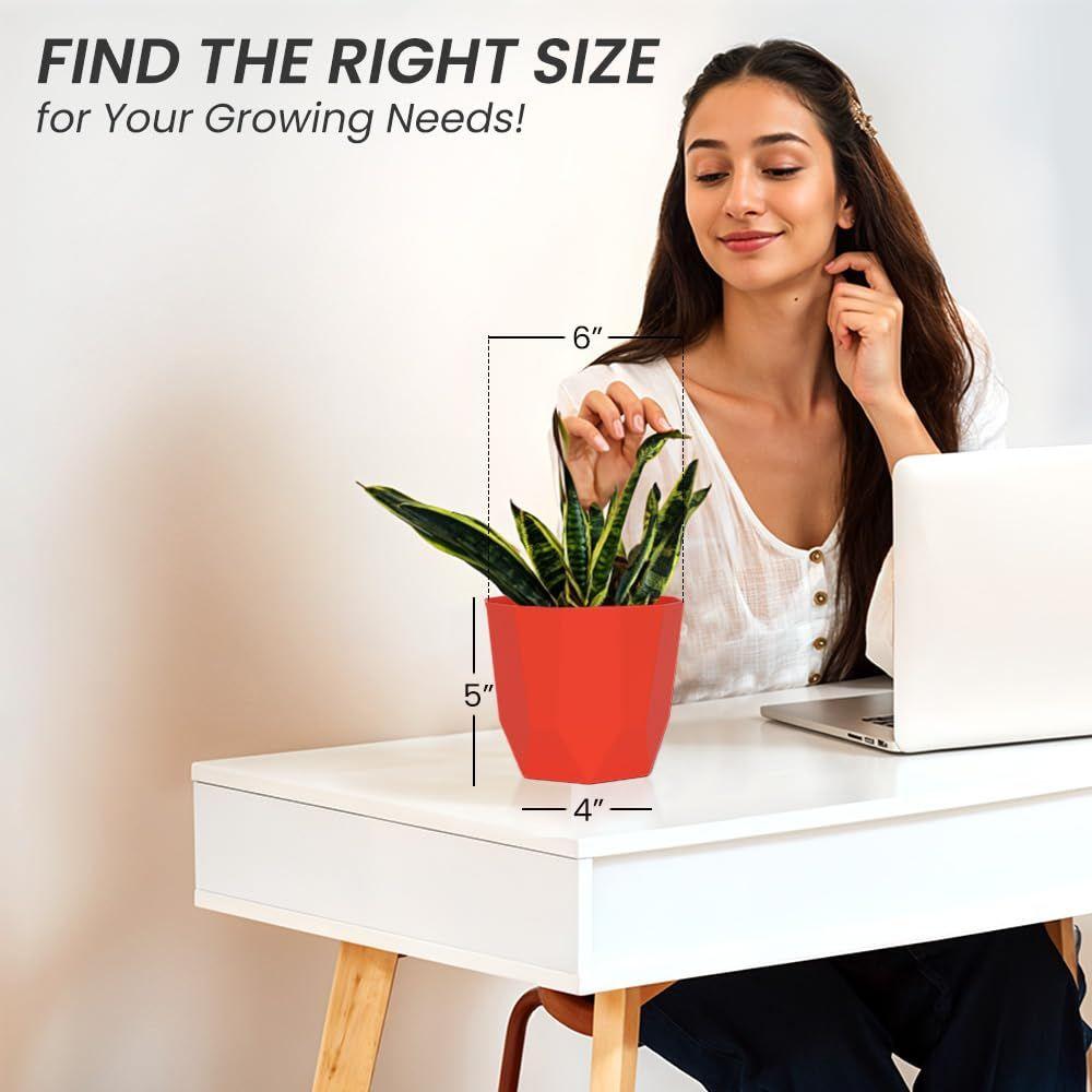 Гекса 6 дюймов Упаковка из 6 штук Пластиковый цветочный горшок для домашнего декора Комнатные цветочные горшки для гостиной Пластиковый цветочный горшок для сада (красный)