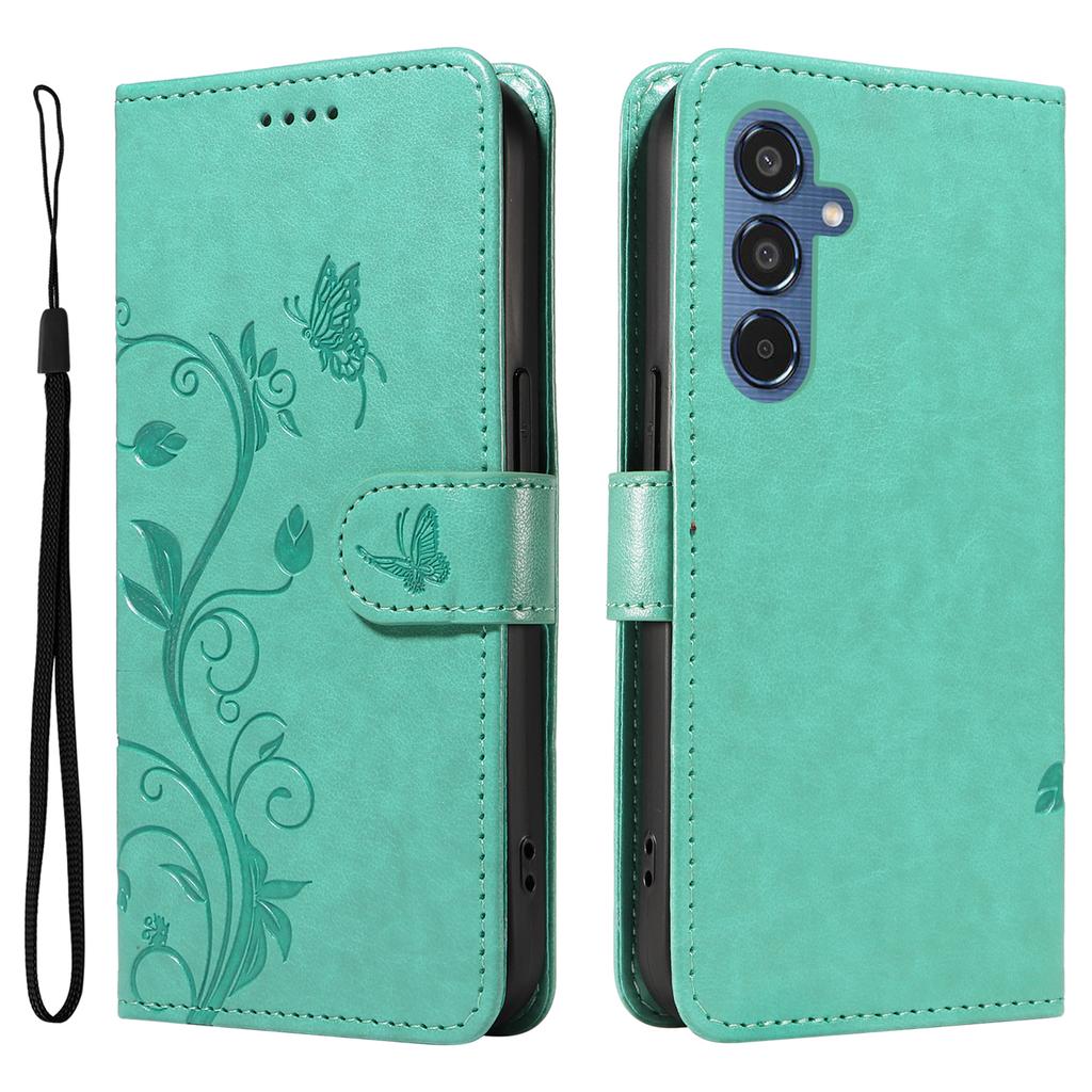 For Samsung Galaxy M35 5G PU Leather Cases Flower Pattern Wallet Stand Phone Cover with Strap