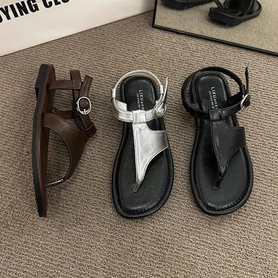 2024 Лето Рим Женские Сандалии Мода Элегантные Сланцы Узкий Ремешок Обувь Уличная Женская Повседневная Гладиаторские Плоские Леди Сандалии