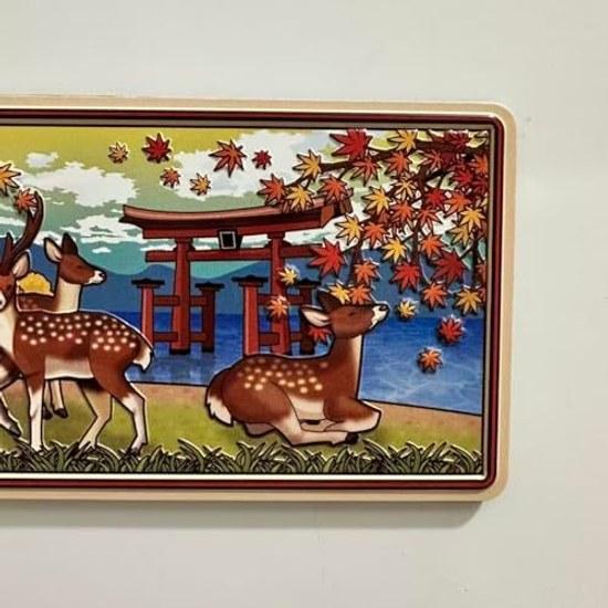 Miyajima Japanese Landscape Magnet Deer Design Autumn Foliage Scene Decorative Refrigerator 12x6cm Rectangular Traditional Tourist Destination
