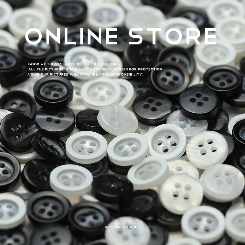 Черно-белые перламутровые пуговицы из искусственной смолы для рубашки, пуговицы для трикотажного кардигана с длинными рукавами и четырьмя люверсами, воротник