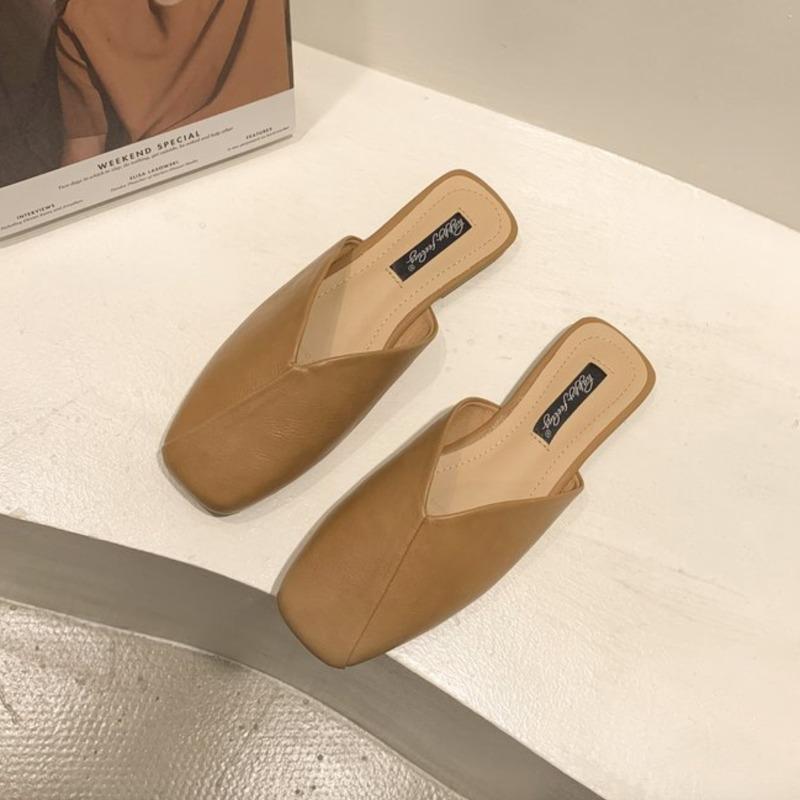 Модные женские летние полушлепанцы баотоу на плоской подошве, новая мода, квадратный носок, шлепанцы на одну ногу, ленивые сандалии и шлепанцы для улицы