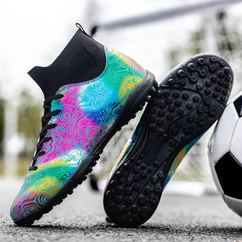 35-46 мужские/женские высокие эластичные носки футбольные бутсы резиновая мягкая подошва с короткими ногтями искусственный газон кожа молодежные детские футбольные бутсы