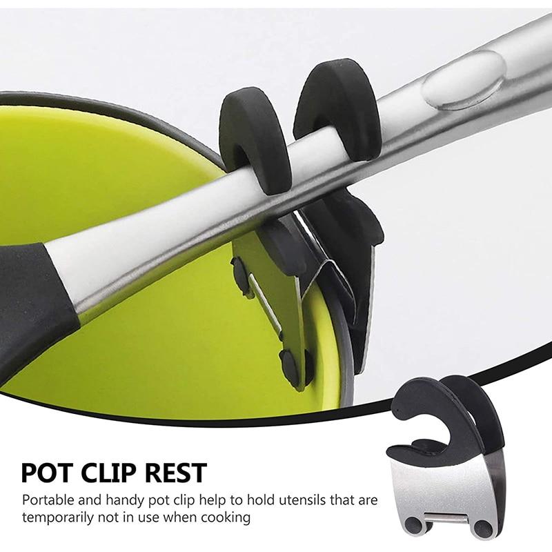 Боковые зажимы для кастрюли из нержавеющей стали, держатель для ложки, силиконовая ручка для защиты от ожогов, держатель для кастрюли, кухонные гаджеты, резиновая подставка для посуды