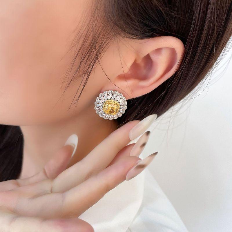 S925 Sterling Silver Earrings Stud Earrings For Women Wedding Ladies Luxury 21*21mm High Carbon Diamond Earrings Jewelry