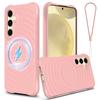 For Samsung Galaxy S25 Magnetic Case Ripple Texture Liquid Silicone Protective Cover with Strap