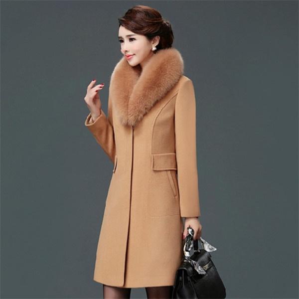 Big Fur Collor Women Woolen Coat Black Long Trench Coat Jacket Slim Wool Blend Coat Elegant Casual Jacket Vintage Gothic Jacket