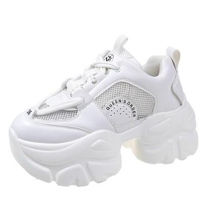 Модные женские кроссовки на высокой платформе 2024 года, новые осенние дышащие повседневные туфли для папы с толстой подошвой 7 см, кожаные кроссовки для женщин