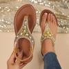 Fashion Fashion Rhinestone Bohemian Sandals Women 2025 Summer Clip Toe Flats Beach Sandles Woman Non Slip Elastic Band Sandalias Mujer