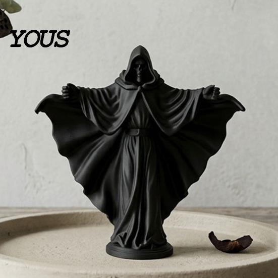 Загадочная фигурка персонажа, 3D-печать, скелет в плаще, готическая статуэтка, жуткая настольная скульптура для помещений и улицы, черный балахон, без лица