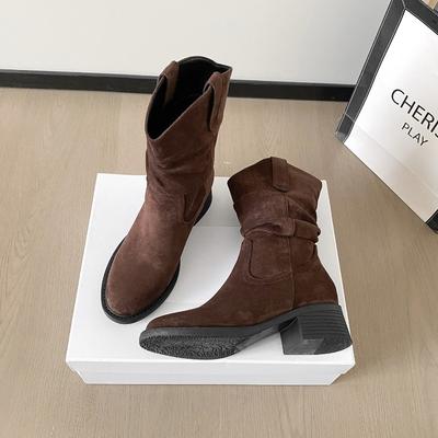 Весна и Осень Новые Универсальные Джинсовые Коричневые Ботинки Мартин Полусапоги Каблук-Столбик Сычуань-Тибет Короткие Ботинки Детские Вестерн