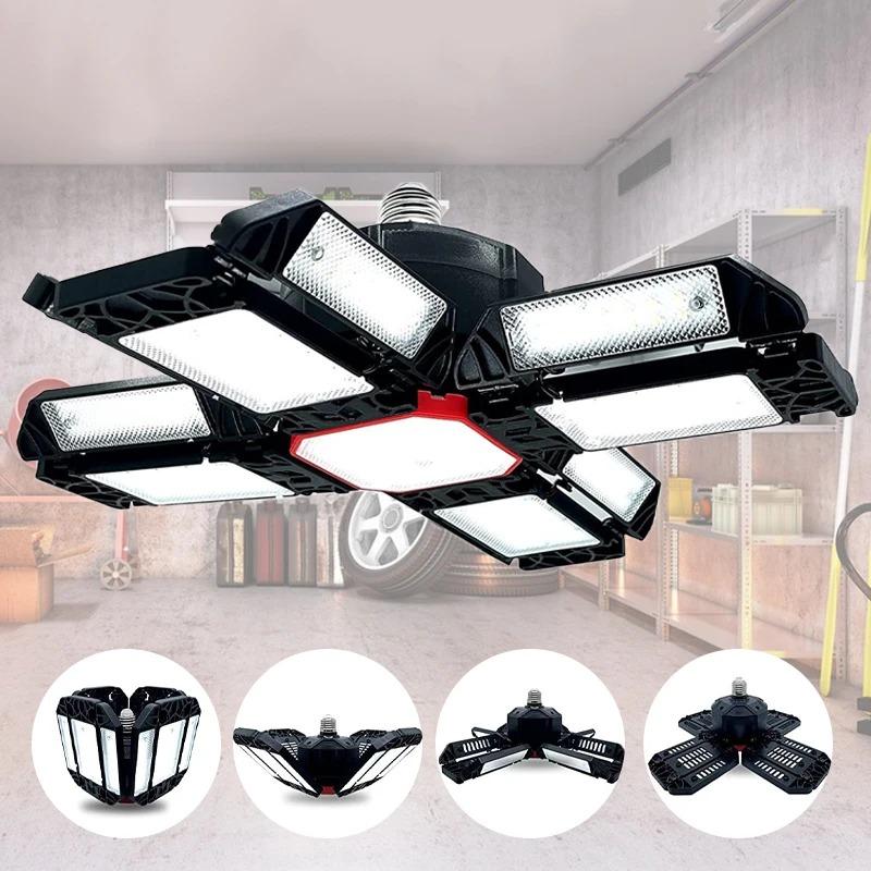 Bright Led Garage Light Deformable Ceiling Lighting with Adjustable Panels Shop Work Lamps for Storage Warehouse Workshop Light