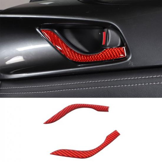 Red Carbon Fiber Interior Door Handle Strip Sticker For Mazda MX-5 Miata 2016-23