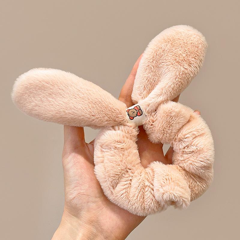 Осенне-зимняя плюшевая повязка для волос с ушками кролика, пушистая поросенок, толстое кишечное кольцо, повязка на голову с хвостиком, резинка, аксессуары для волос