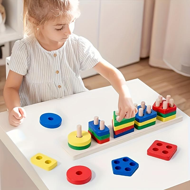 Игрушка из деревянных кубиков для строительства, Игра для сортировки фигур по цвету и форме, Развивает мелкую моторику, Безопасная для, Развивающая головоломка