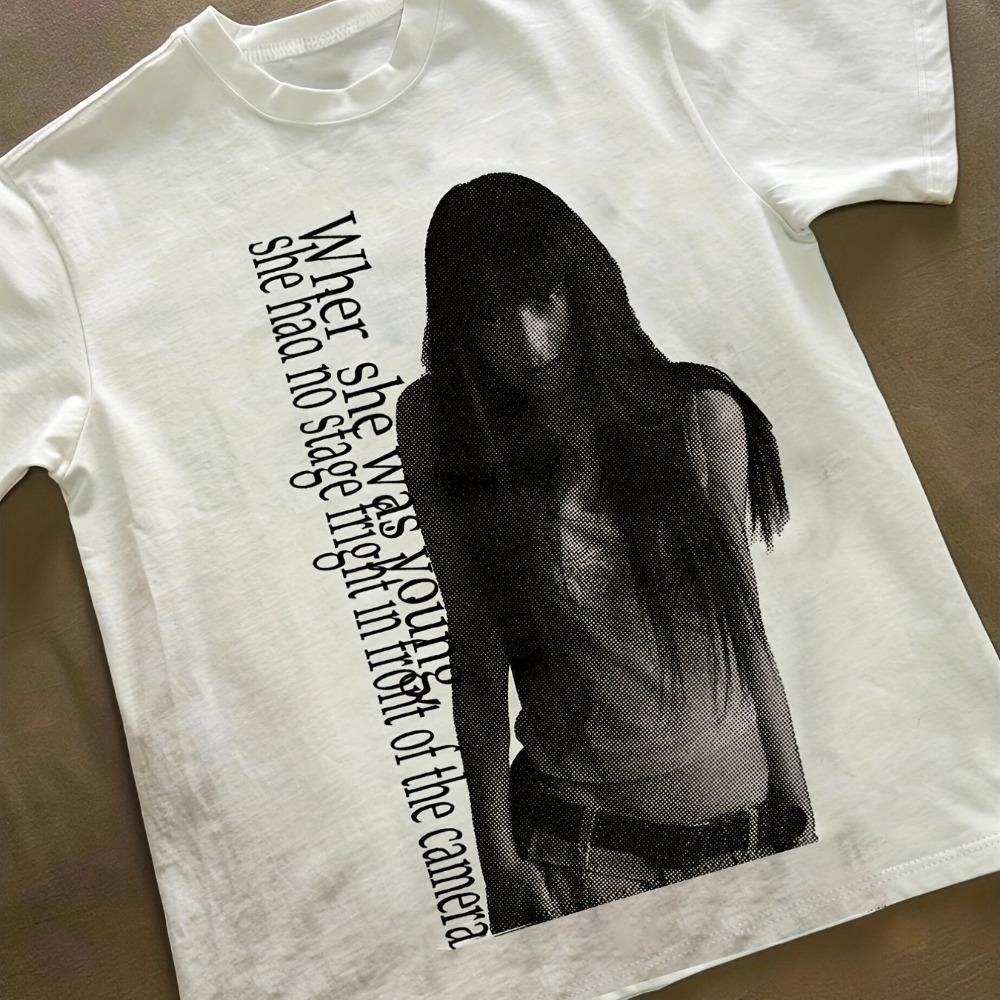 Black and White Art Portrait when She Says Quote Pure Cotton Tshirt Summer New Unisex Casual Fashion Tshirt