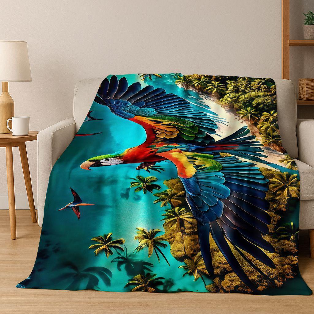 Colorful Tropical Parrot Macaw Natural Birds Art Flannel Blanket,Cozy Soft Throw Blanket for Home Bedroom Bed Sofa Cover Kids