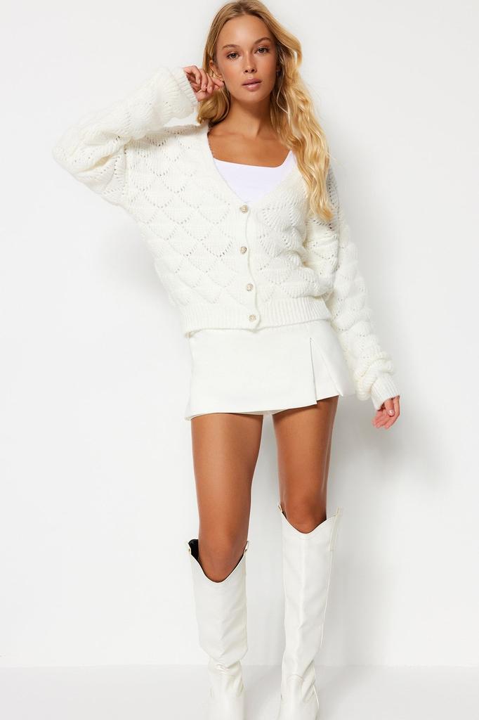 Женский модный стильный кардиган из норки, ажурный перфорированный трикотаж с v-образным вырезом, кардиган