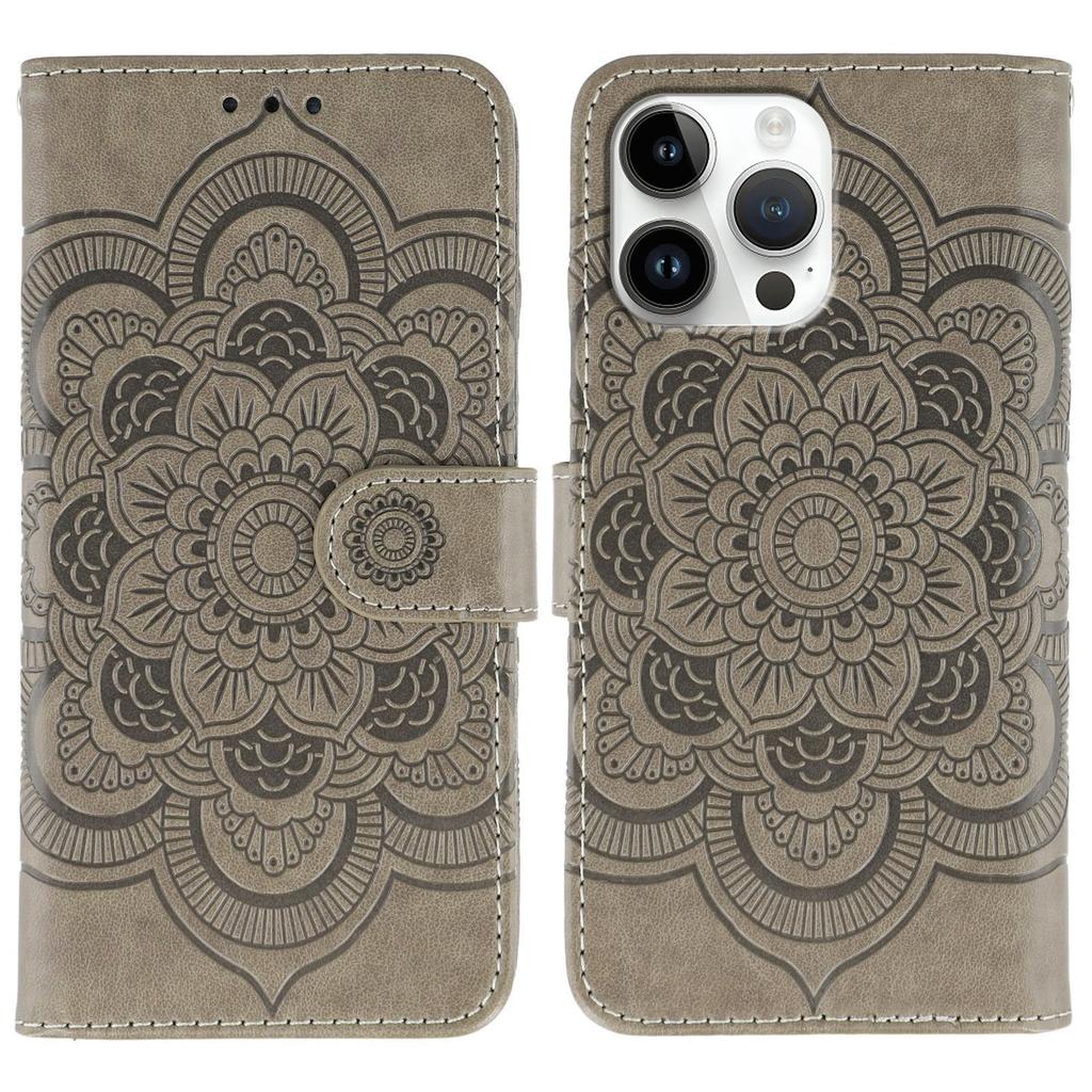 For iPhone 14 Pro Max Case PU Leather Mandala Imprinted Design Wallet Phone Cover
