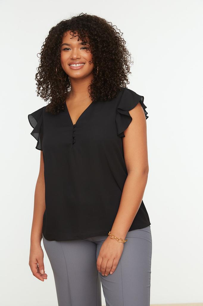 Women's Fashion New Plus Big Size Blouse Stone Woven Button Detailed Blouse