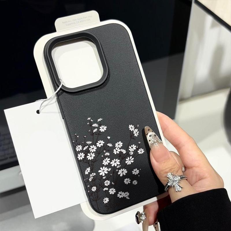 Маленький белый цветочный принт матовый тонкий чехол для телефона iPhone 16 Pro 15 Pro Max 14 13 12 11 TPU кожа текстура мягкий противоударный бампер чехол