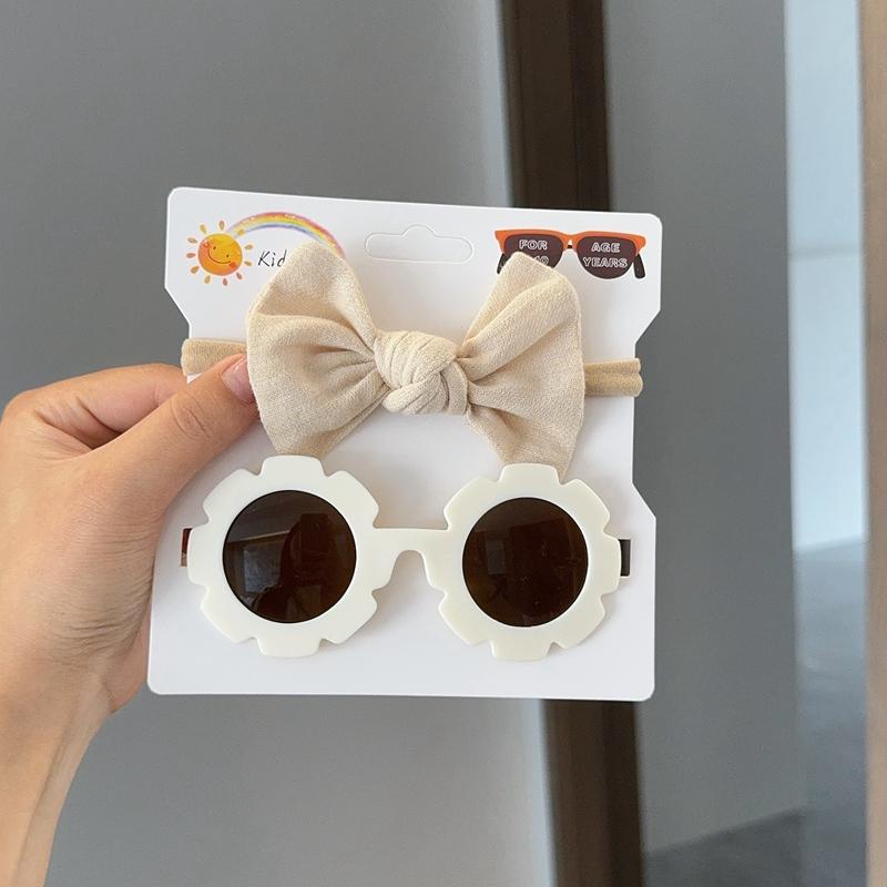 2Pcs/set Baby Bows Headband Cartoon Sunglasses Girls Beach Photography Props Toddler Hair Bands Headwear Kids Hair Accessories