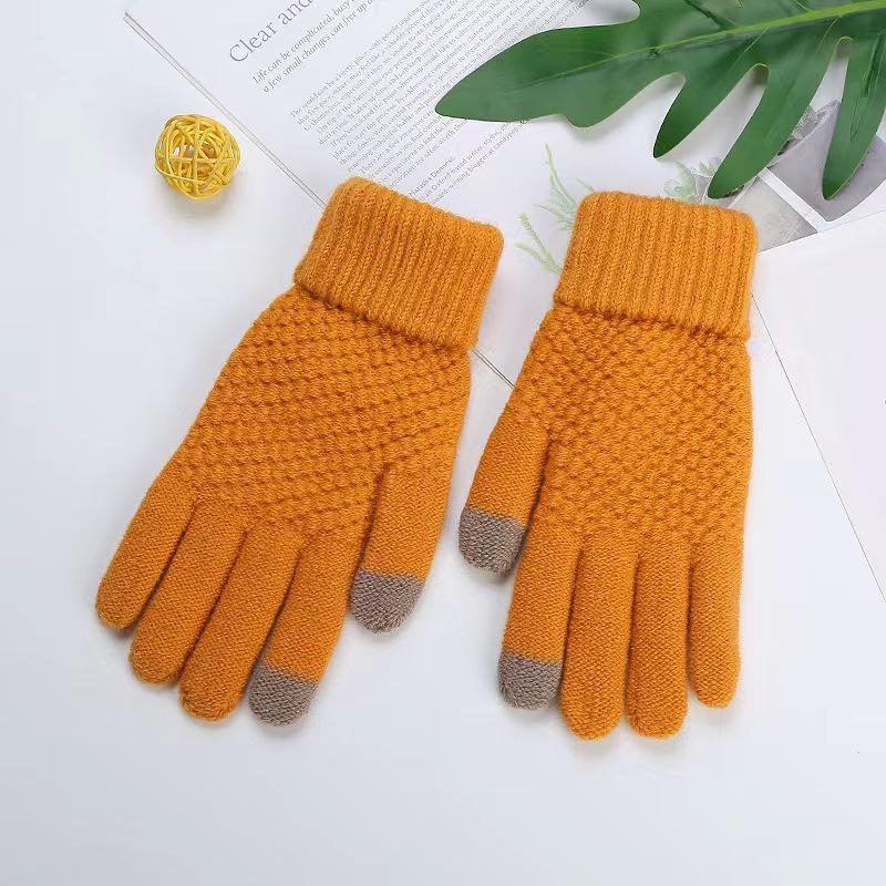 Winter Thickened Solid Color Gloves Simple and Fashionable Knitted Warm Gloves Outdoor Couple Style Adult Gloves