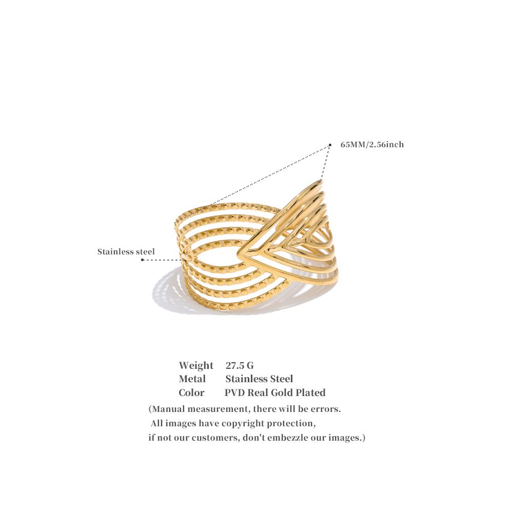 Eetit Творческий браслет из нержавеющей стали с полосатым геометрическим узором, полый, открытый, с покрытием PVD 18K, большой, на запястье, ювелирное украшение