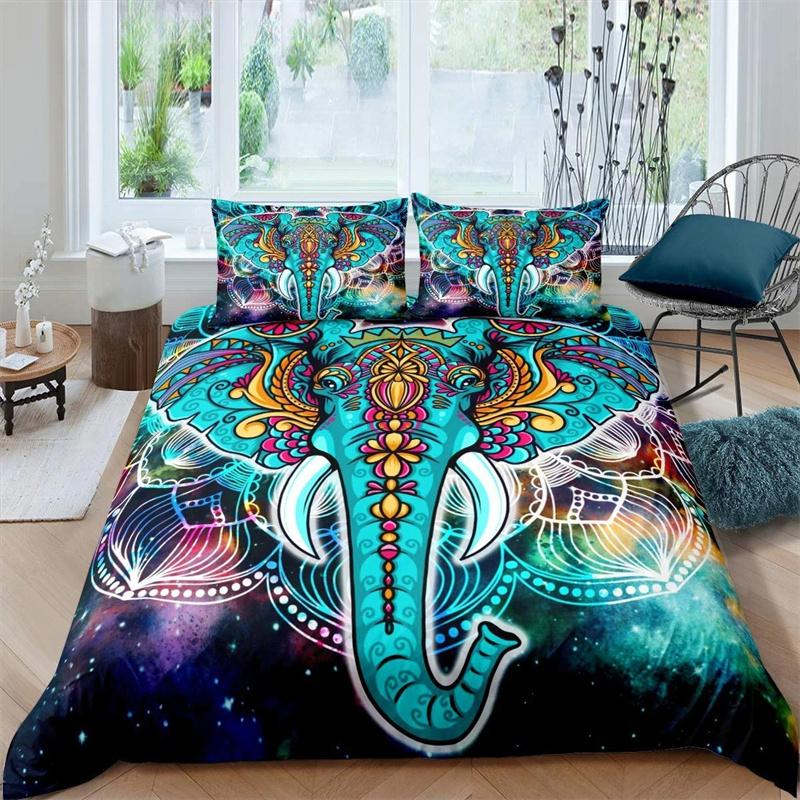 Tribal Ethnic Elephant Duvet Cover Exotic Style Bedding Set Boho Mandala Flower Paisley Quilt Cover Polyester Comforter Cover